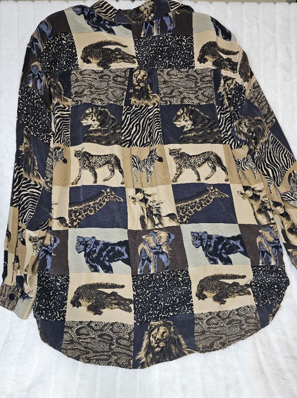 Vintage Dorman 100% Silk Safari Animal Print Button Up Blouse Shirt XL 90s - Picture 6 of 10
